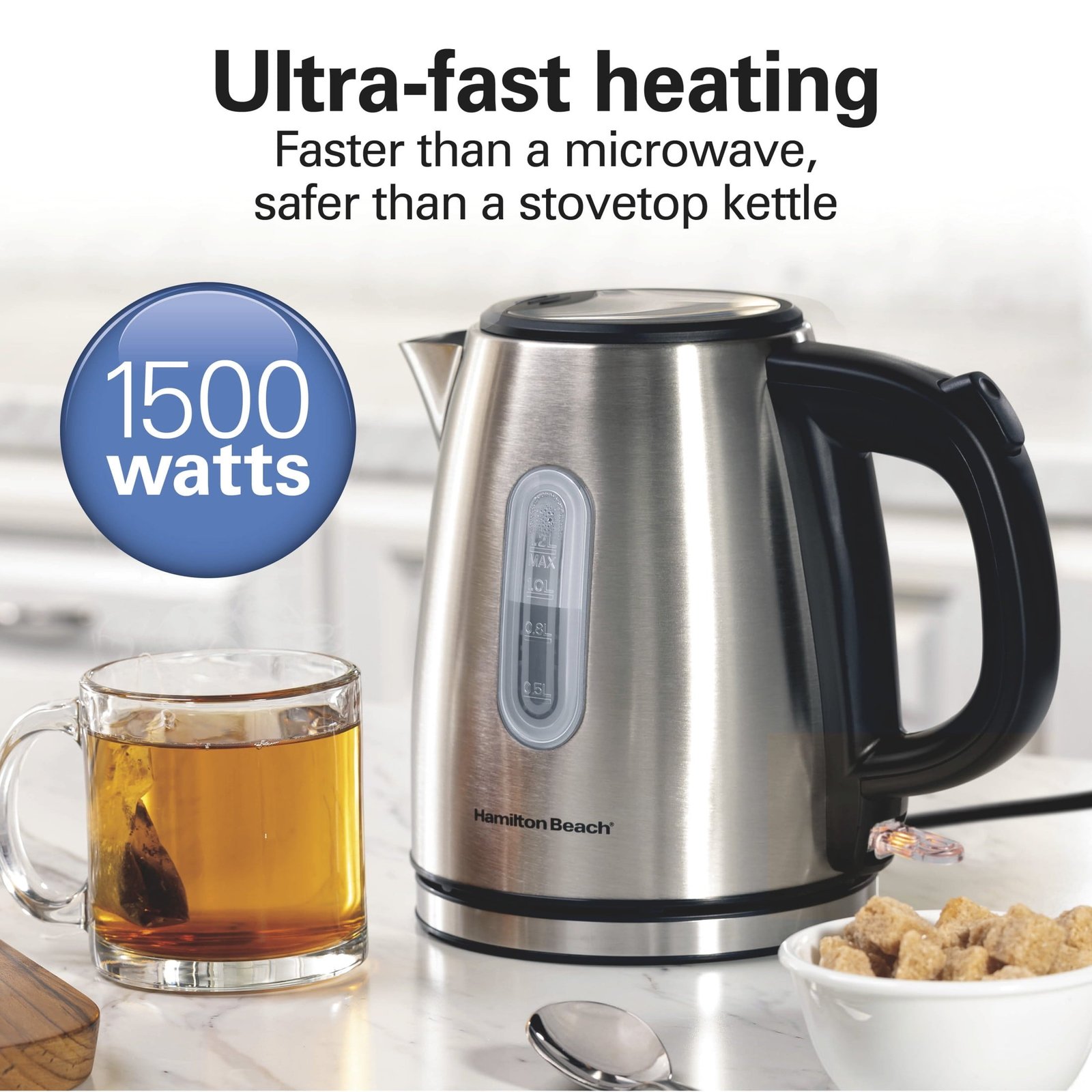 Hamilton Beach Stainless Steel Electric Kettle, Tea & Water Kettle, 1.2L, with Ultra-Fast Heating & Auto Shutoff