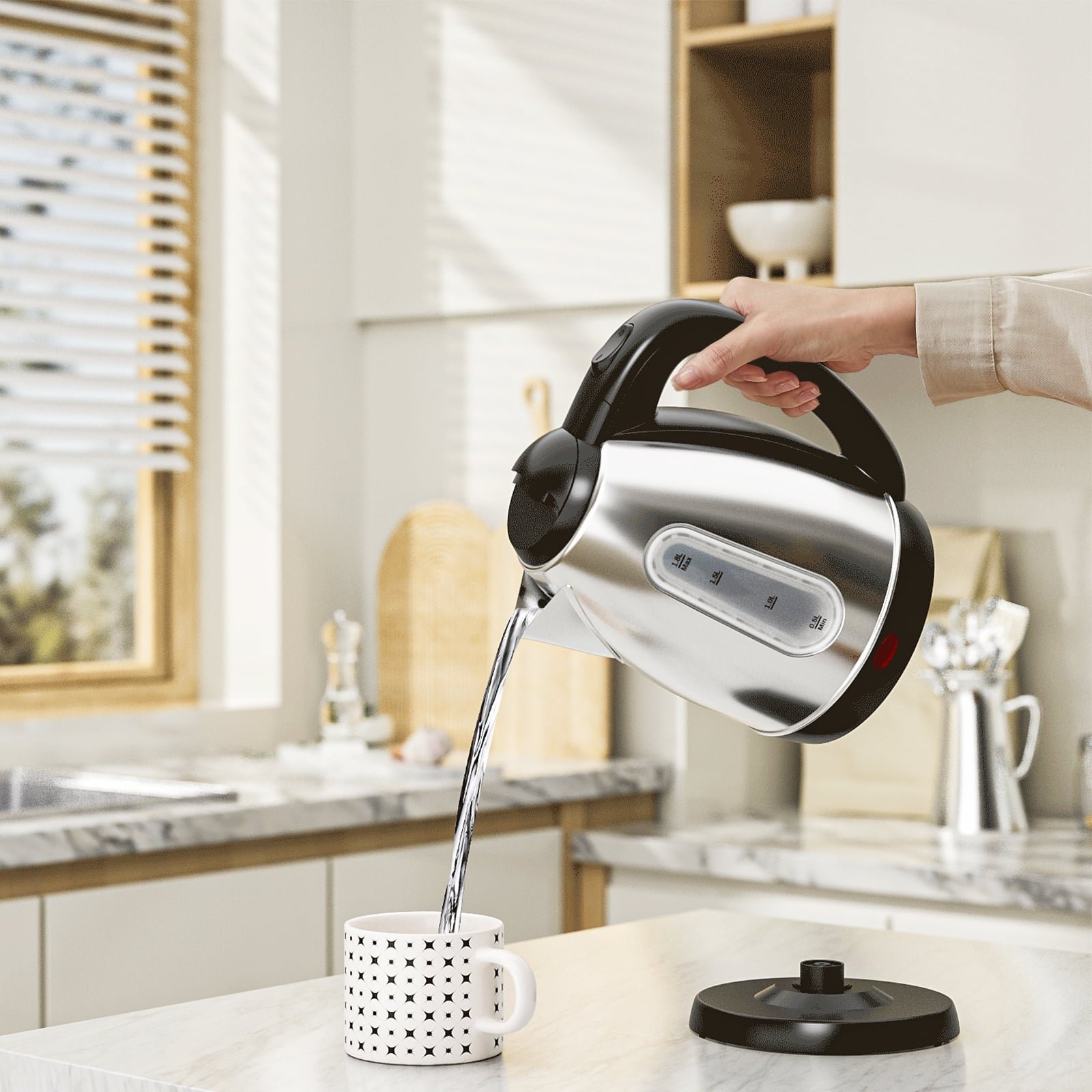 CACHOO Electric Tea Kettle, Water Boiler & Heater, 1.8 Liter, Cordless Serving, 1200 Watts, Fast Boiling, Auto-Shutoff, Boil-Dry Protection, Stainless Steel