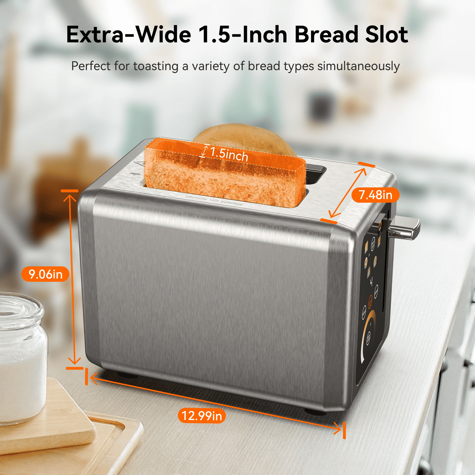 WHALL 2 Slice Toaster, Touchscreen Toasters with Stainless Steel, Wide Slots, Bagel, Defrost, 850W