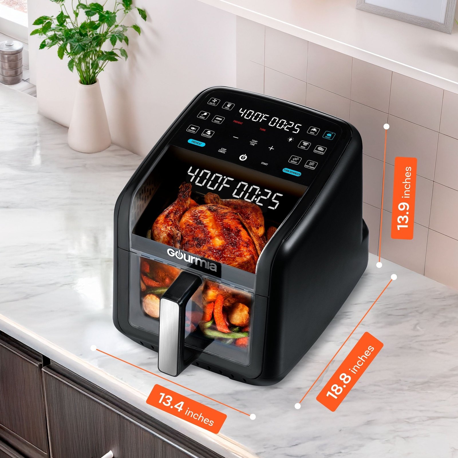 Gourmia Panorama 7-QT Digital Air Fryer with Panoramic View, Holographic Display, & 12 Presets, Black