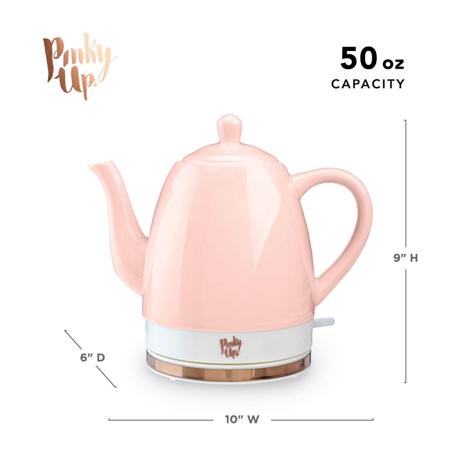 Pink Up Noelle Ceramic Electric Kettle for Hot Tea and Coffee, 1.5L, Pink