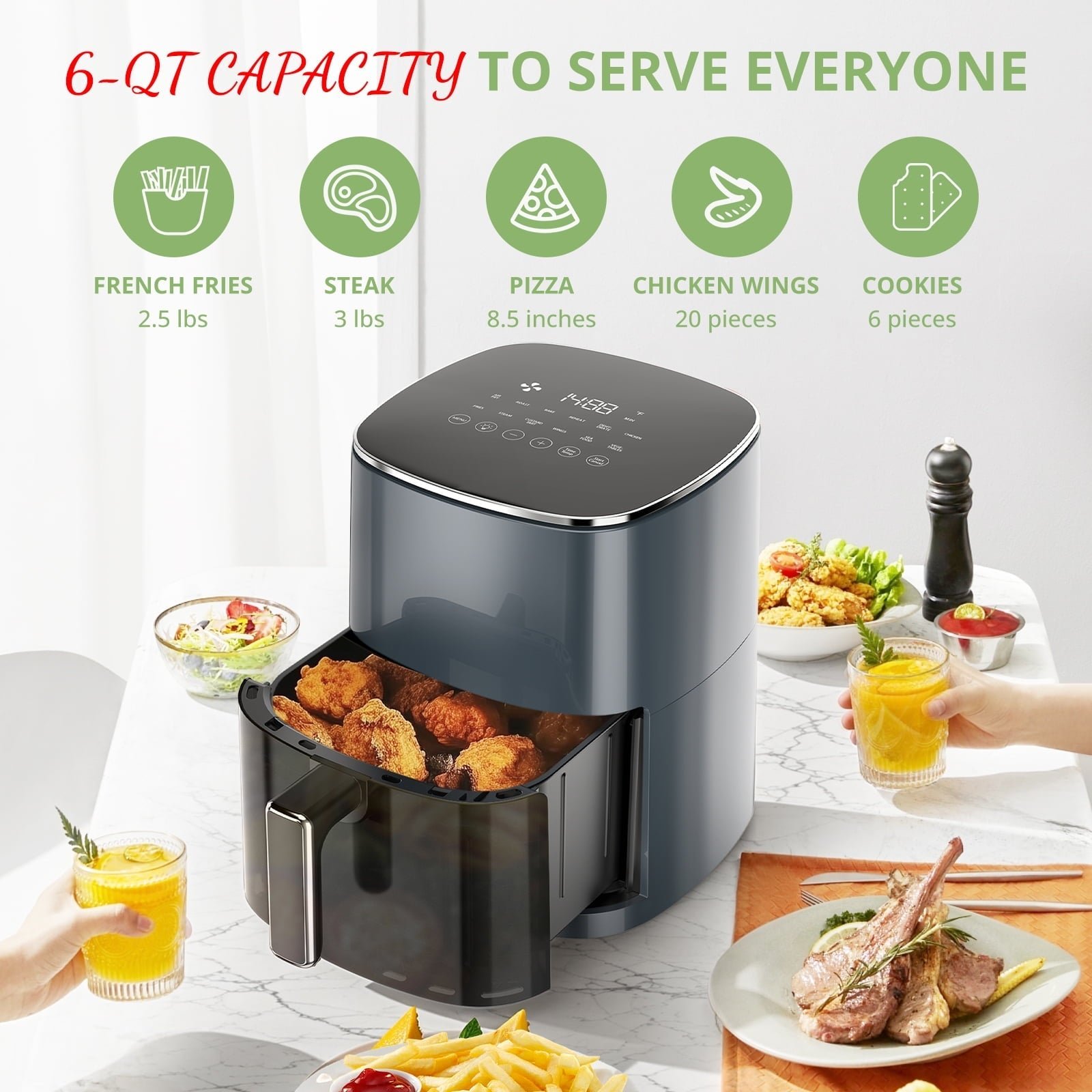 Atilioo 6QT Air Fryer - 12-in-1 Multifunctional Touchscreen Cooker, Crisps, Roasts, Bakes & Reheats with 95% Less Oil, Quick & Easy Meals, Large Capacity Electric Oven, Black