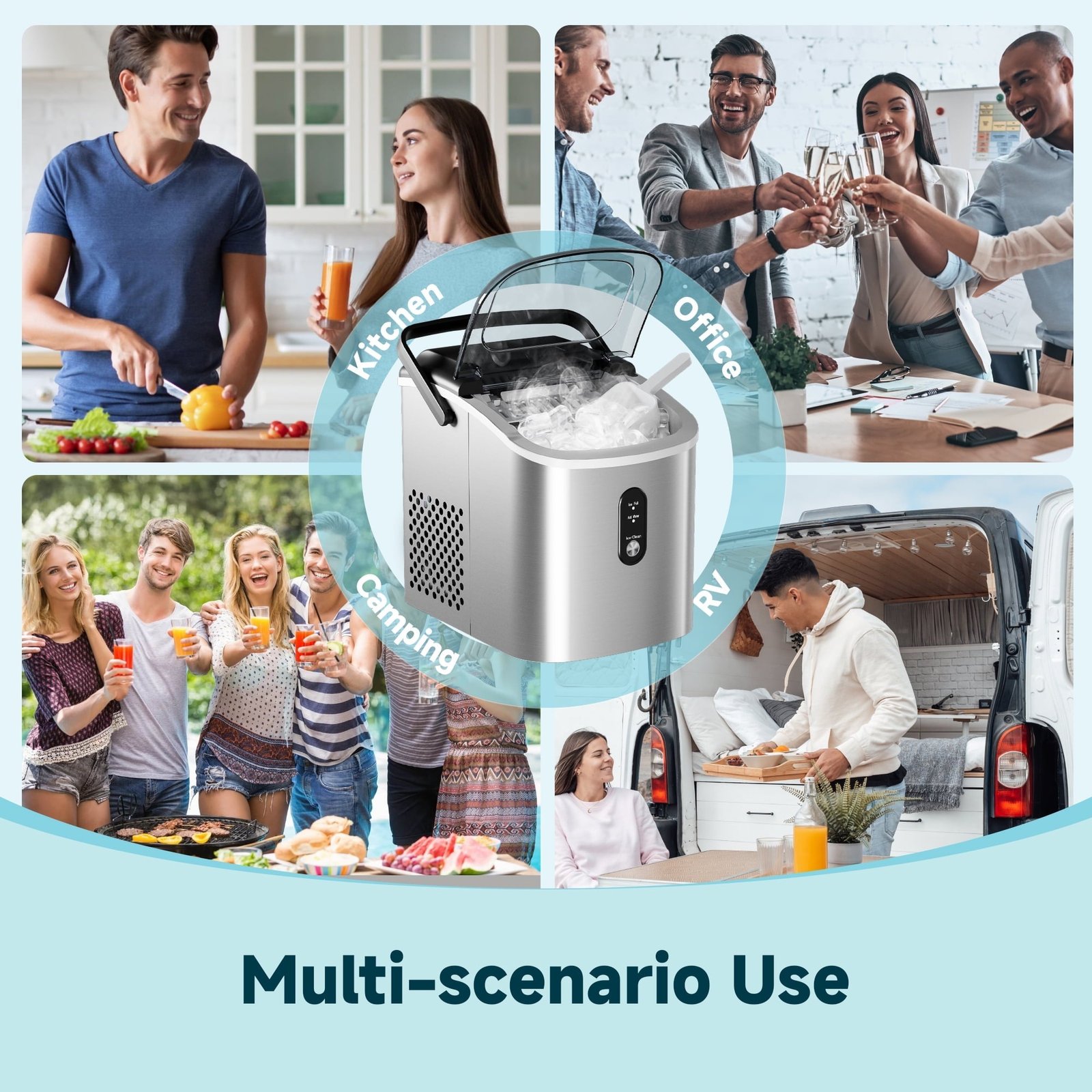 Simzlife Countertop Ice Maker with Handle, Portable Ice Machine with Basket and Scoop, 9 Bullet Ice In 6 Mins, 26Lbs/24H, Self-Cleaning