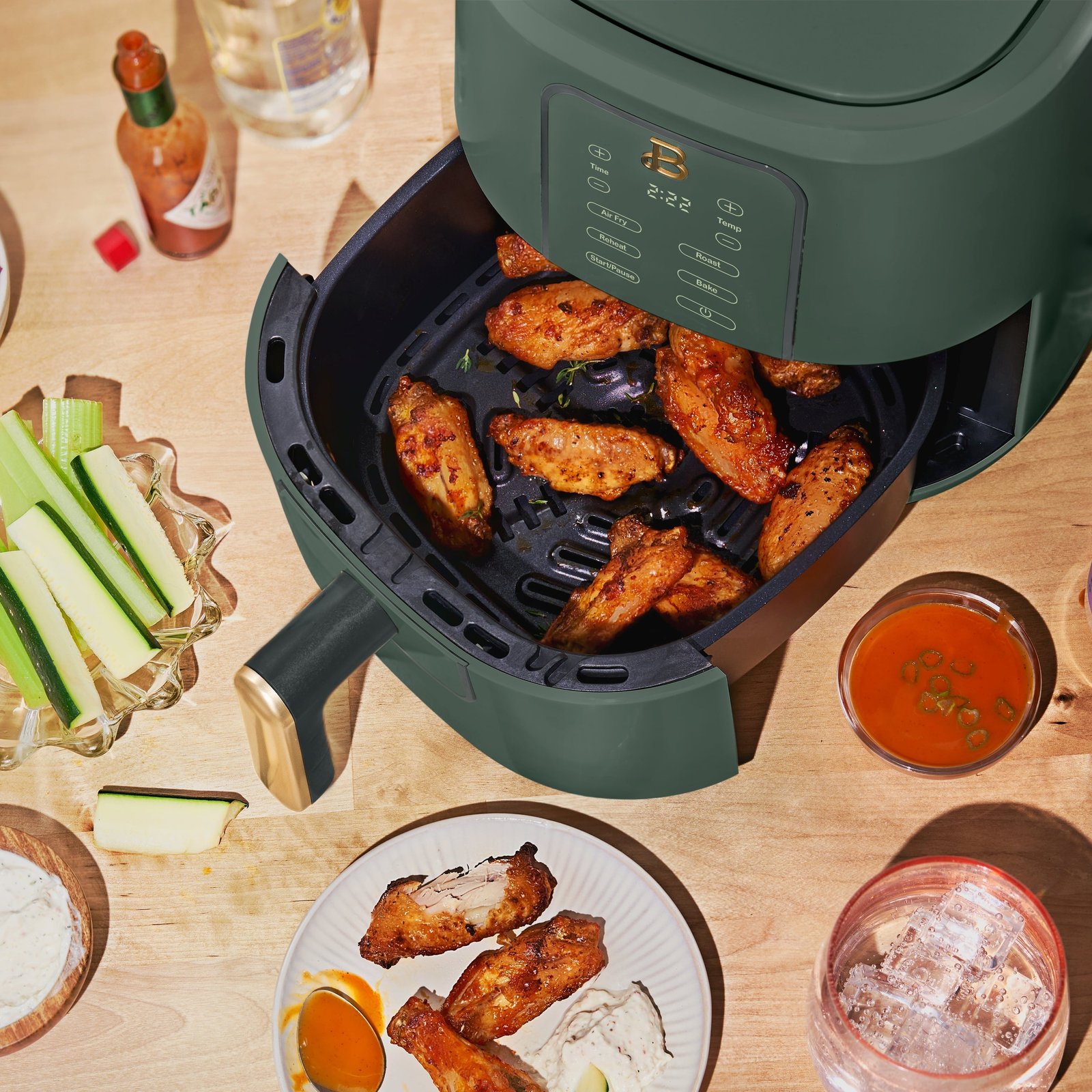 Beautiful 3 Qt Air Fryer with TurboCrisp Technology, EverGood Ceramic Nonstick Coating, Thyme Green by Drew Barrymore