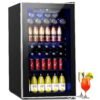 Auseo 126 Can Beverage Refrigerator and Cooler with Glass Door for Home/Office/Bar-Black