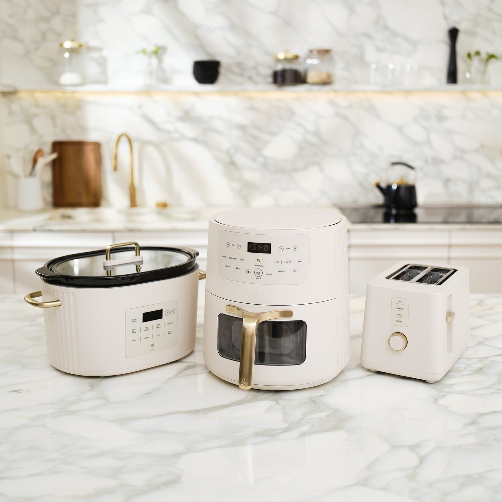 Thyme & Table 2-Slice Toaster, Extra-Wide Slots with Slide-Out Removable Crumb Tray, Sand White