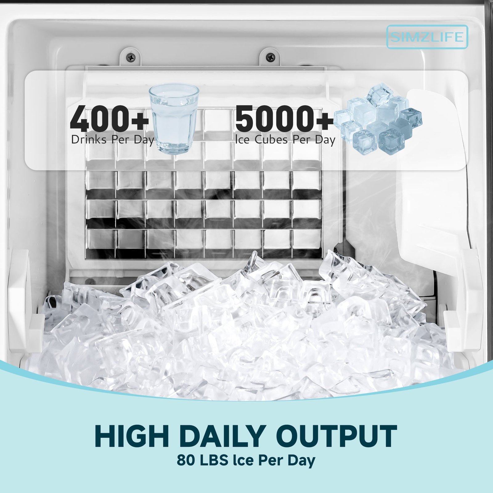 Simzlife 80lbs/24H Undercounter Commercial Ice Maker, Freestanding/Built-In Ice Machine with Clear Cube