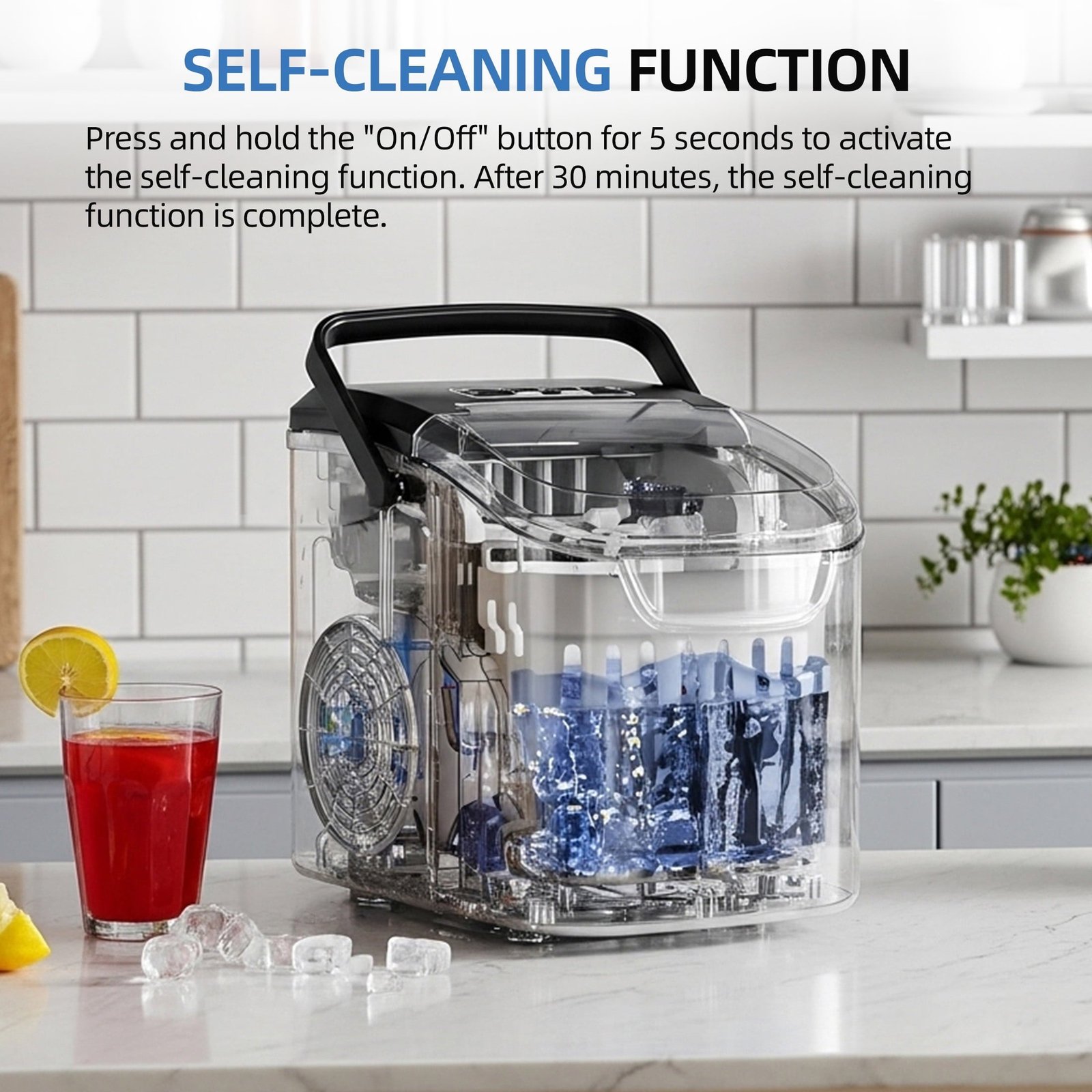 Auseo Countertop Ice Maker, 2 Sizes of Bullet Ice, 26Lbs/24H, 8 Ice Cubes in 6 Mins, Portable Ice Machine with Self-Cleaning for Home/Party/Travel/Camping (Black)