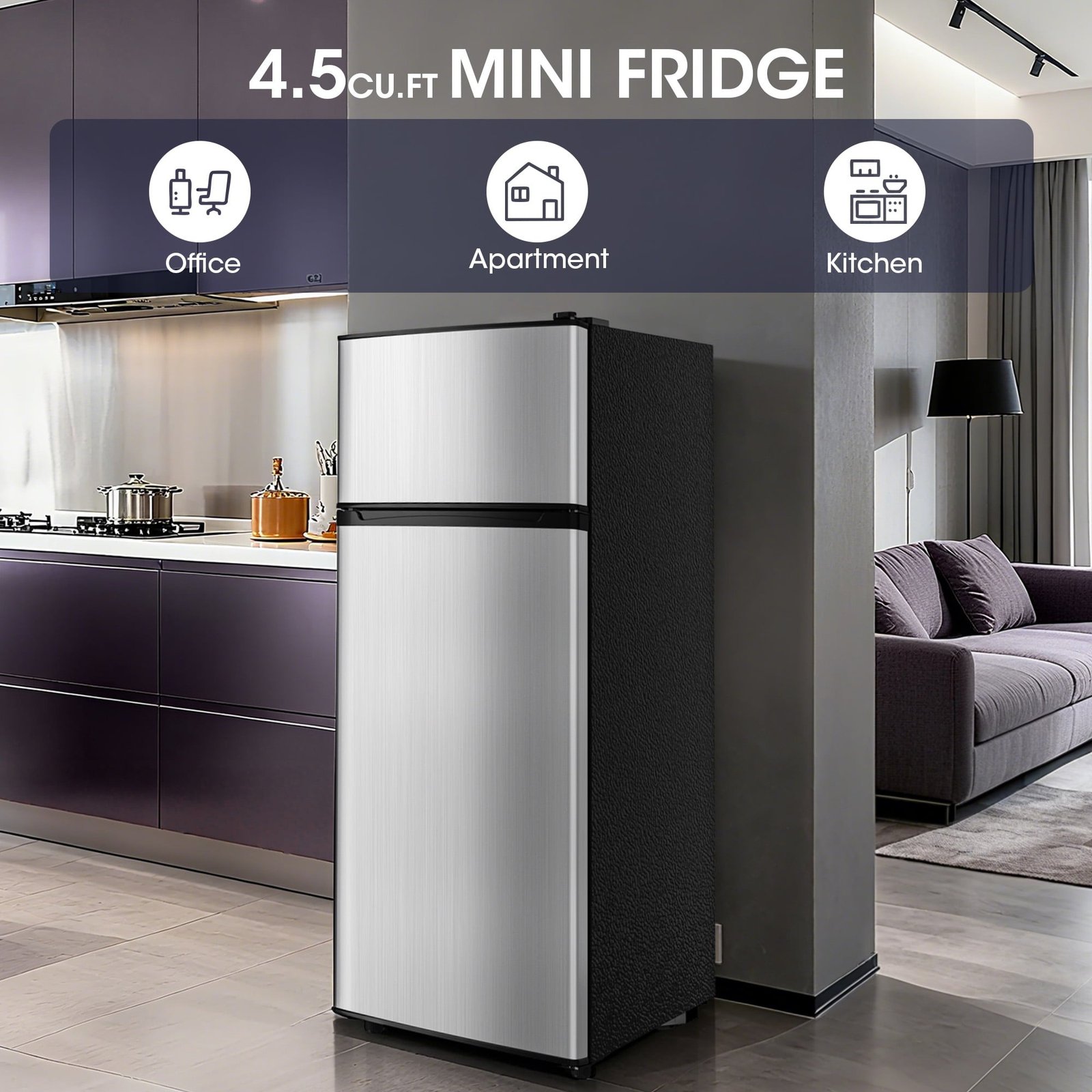 Manastin 4.5 Cu.ft Mini Refrigerator with Freezer,Small Refrigerator for Office,Kitchen,Dorm and Bedroom ,2 Doors Mini Fridge with Adjustable Shelves(Sliver)
