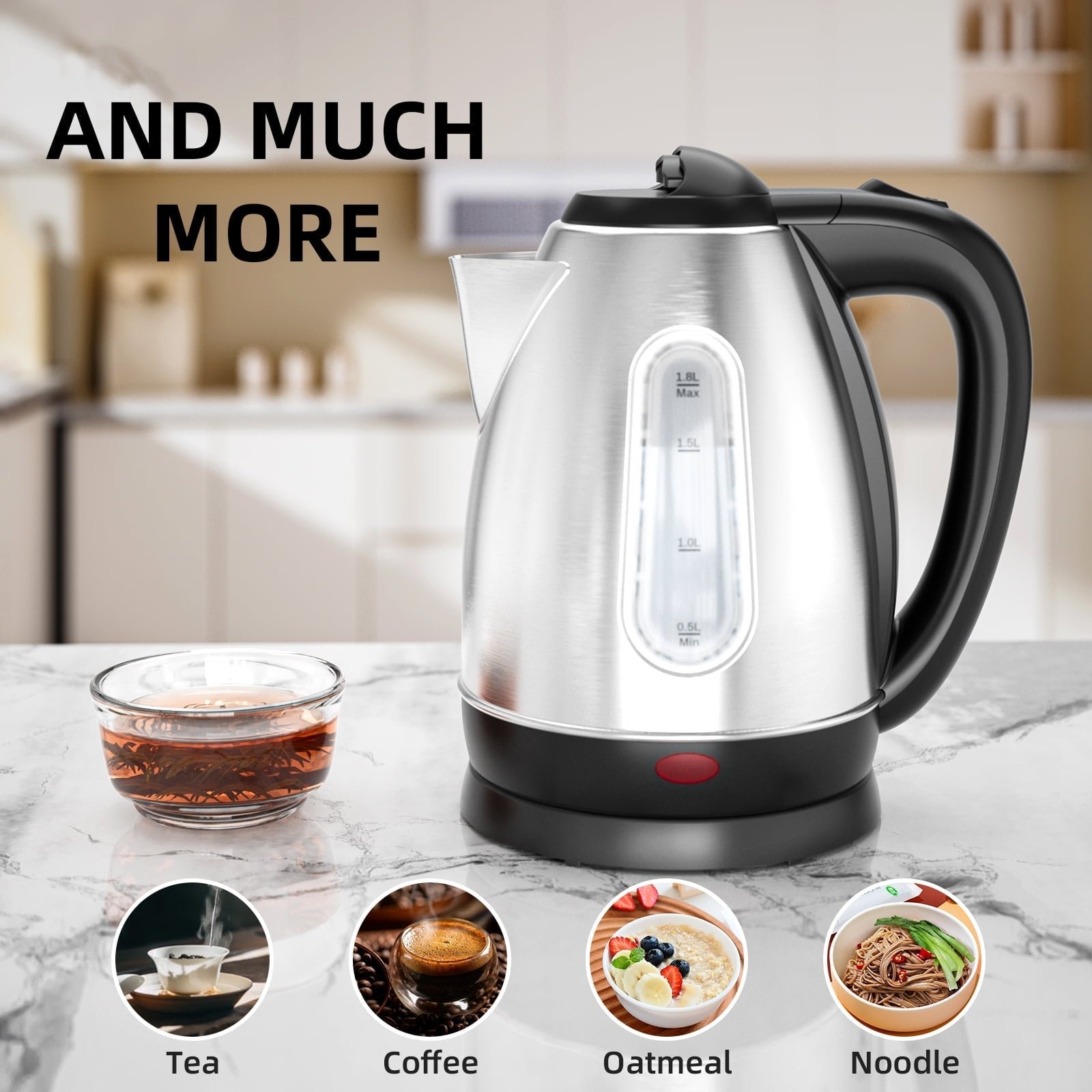 CACHOO Electric Tea Kettle, Water Boiler & Heater, 1.8 Liter, Cordless Serving, 1200 Watts, Fast Boiling, Auto-Shutoff, Boil-Dry Protection, Stainless Steel