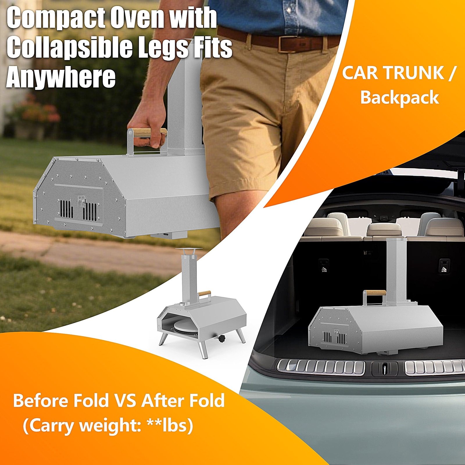 Segmart 12" Wood Fired Pizza Oven Outdoor, Portable Multi-Fuel Pizza Maker with Thermometer, Stainless Steel Cooking Grill with Wood Handle for Backyard, Outside Camping and Picnics