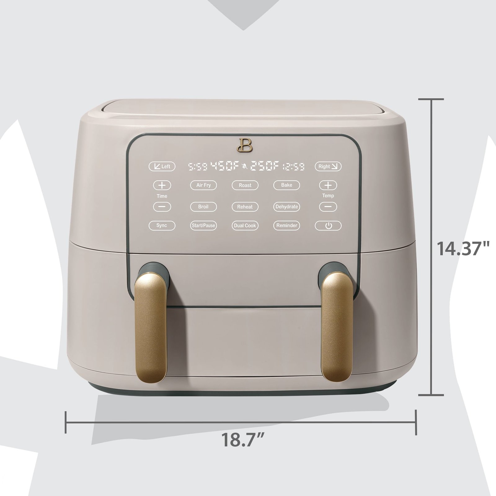 Beautiful 9 Qt TriZone Air Fryer, Porcini Taupe by Drew Barrymore