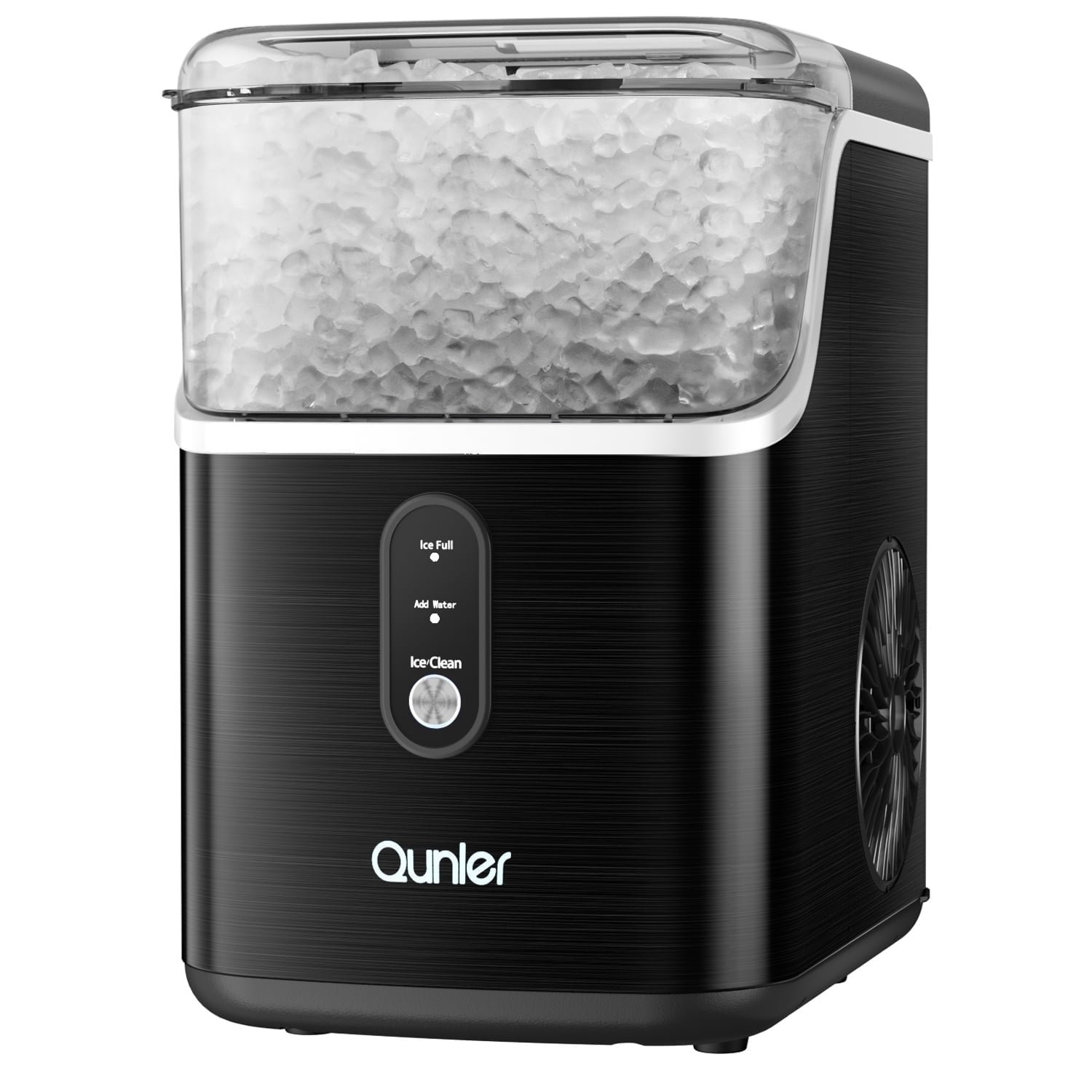 Qunler Nugget Ice Maker Countertops, 33lbs Per Day Portable Pebble ice machine, Crushed Sonic ice maker with Soft Chewable Ice for Home, Party, RV, Camping, Stainless Steel Black