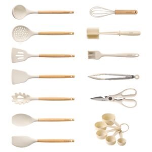 Carote 10 Pcs Silicone Cooking Utensils Set for Kitchen with Wooden Handle