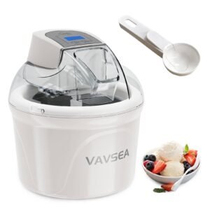 VAVSEA 1.5 Qt Ice Cream Maker with Scoop, Ice Cream Machine with LCD Digital Display & Timer, Double-Insulated Freezer Bowl, Sobert Maker for Gelato, Frozen Yogurt, Drinks, White