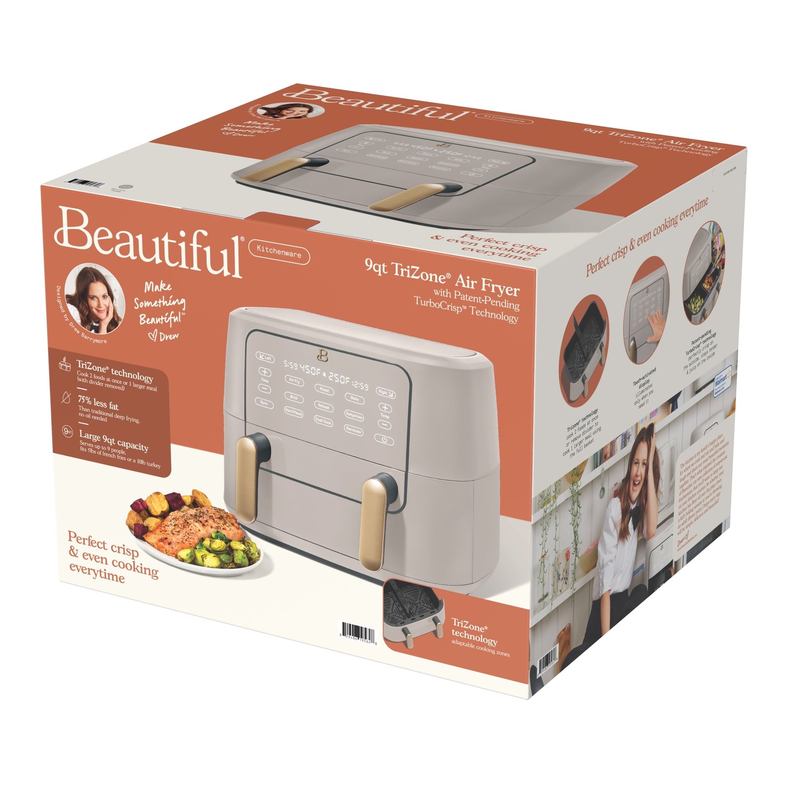 Beautiful 9 Qt TriZone Air Fryer, Porcini Taupe by Drew Barrymore