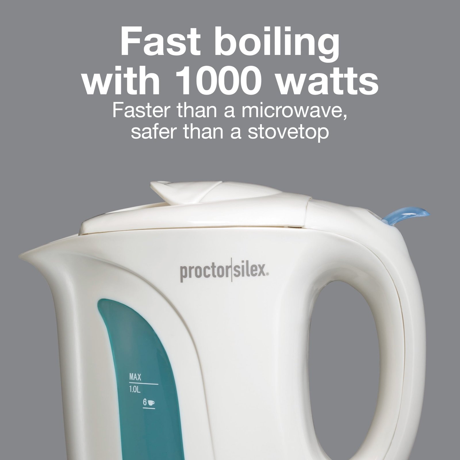 Proctor Silex Electric Kettle, Tea & Water Kettle with Detachable Cord and Auto-Shutoff, 1L, White