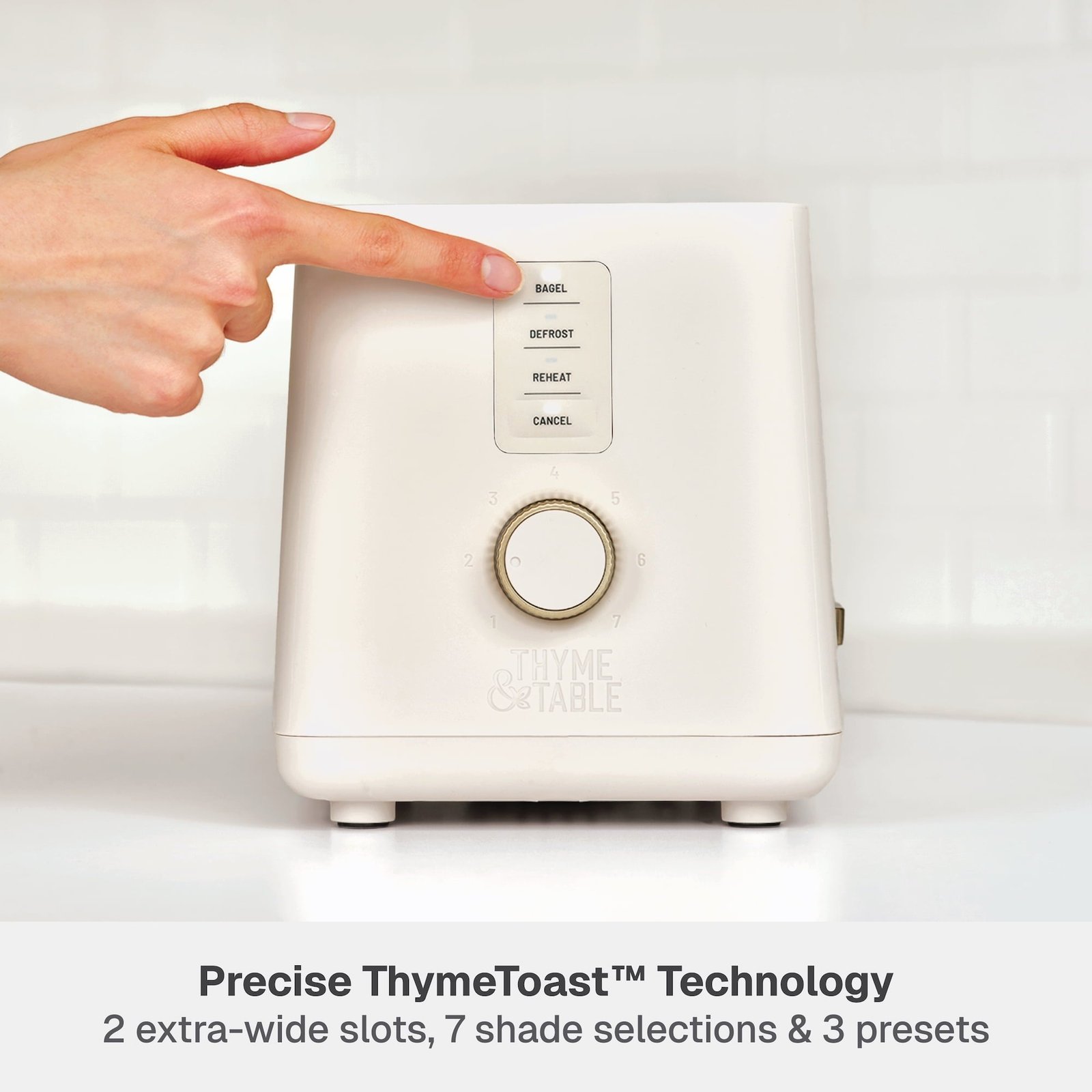 Thyme & Table 2-Slice Toaster, Extra-Wide Slots with Slide-Out Removable Crumb Tray, Sand White