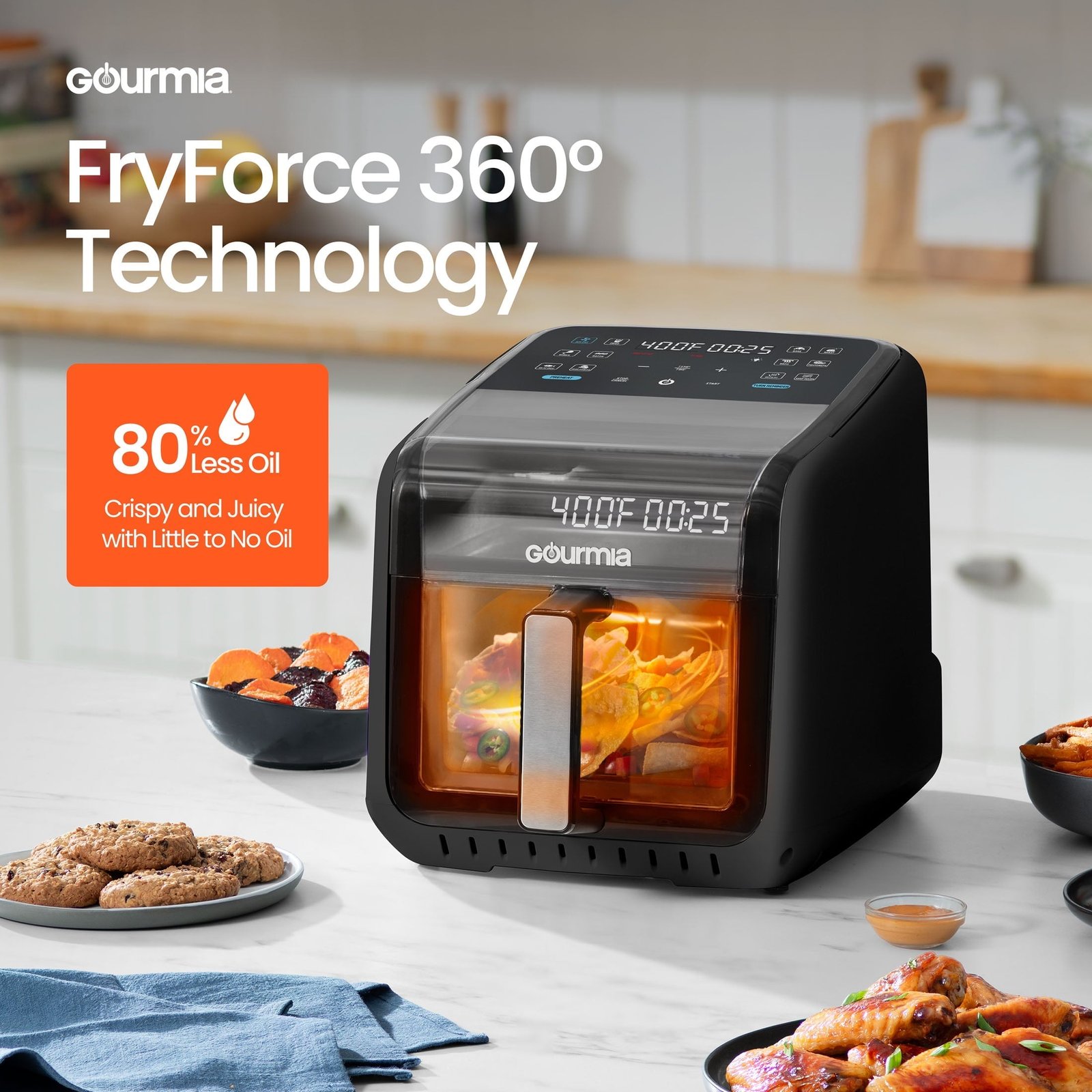Gourmia Panorama 7-QT Digital Air Fryer with Panoramic View, Holographic Display, & 12 Presets, Black