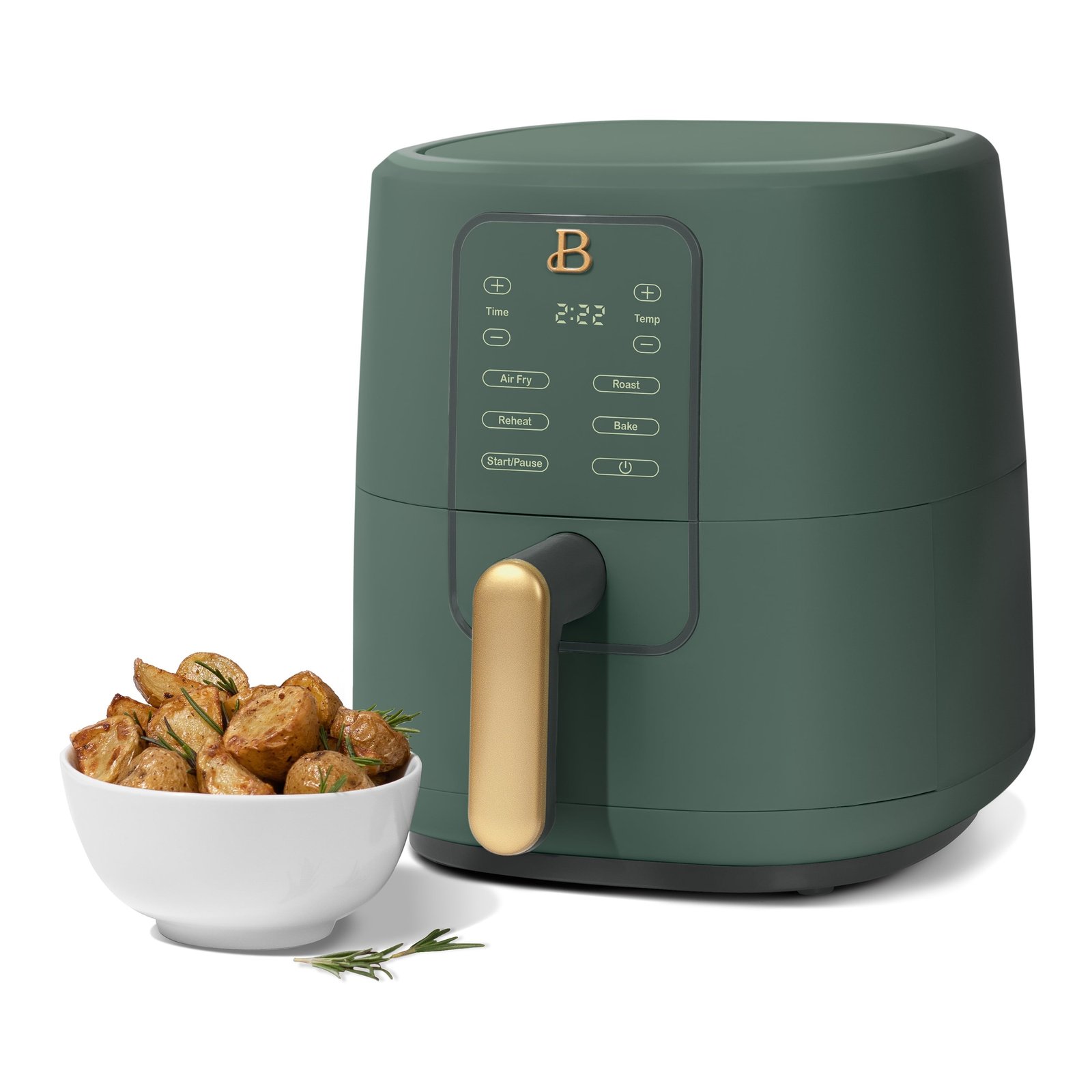 Beautiful 3 Qt Air Fryer with TurboCrisp Technology, EverGood Ceramic Nonstick Coating, Thyme Green by Drew Barrymore