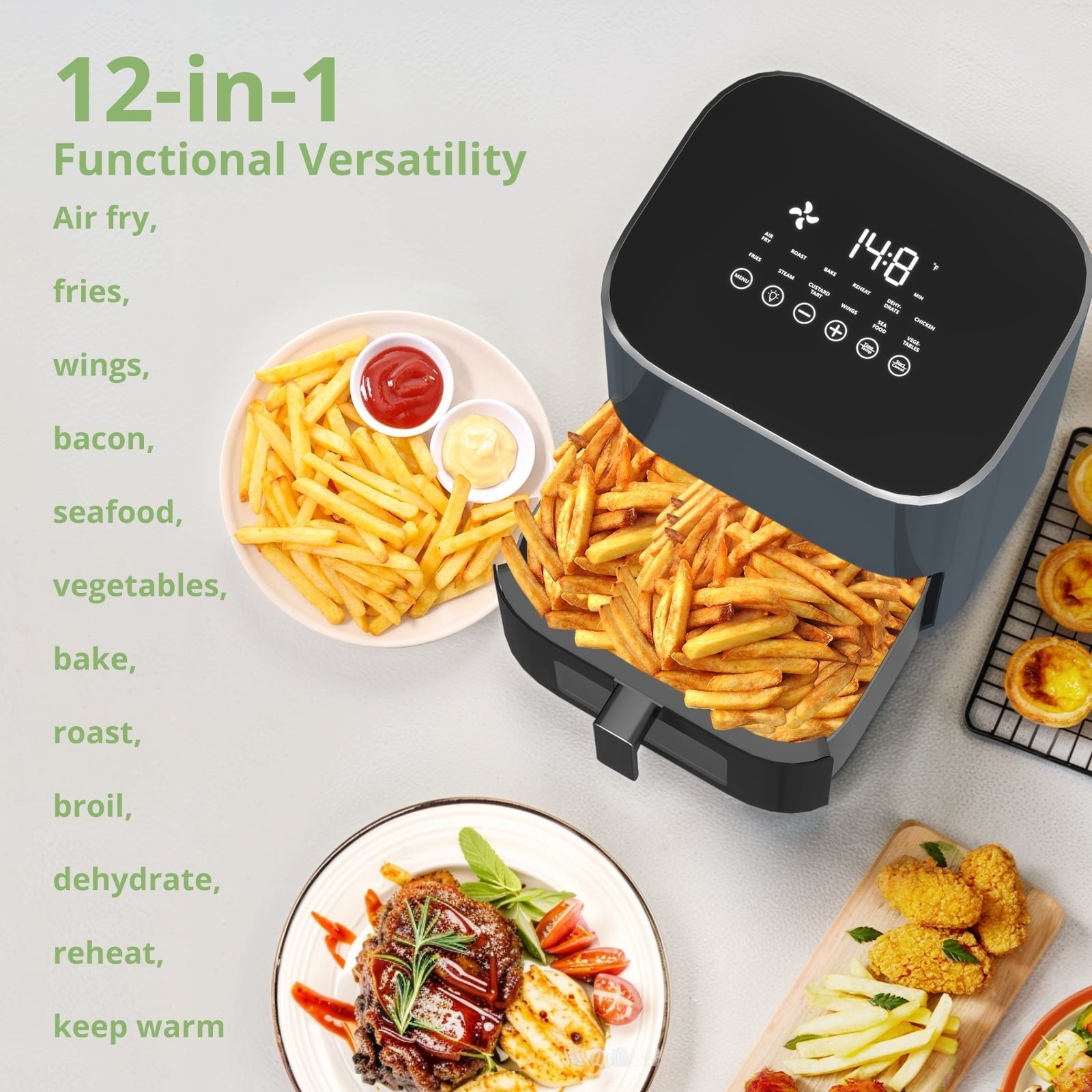 Atilioo 6QT Air Fryer - 12-in-1 Multifunctional Touchscreen Cooker, Crisps, Roasts, Bakes & Reheats with 95% Less Oil, Quick & Easy Meals, Large Capacity Electric Oven, Black