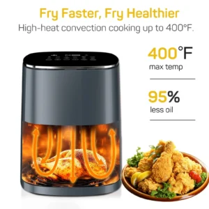 Smiaoer 6 Qt Compact Air Fryer Toaster Oven with Digital LED Touchscreen Electric Hot Oven, Oilless Multifunctional Cooker with Auto Shut-Off,Gray