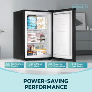 Simzlife 3.0 Cu.ft Upright Freezer,Single Door Compact Design,Reversible Stainless Steel Door,Suitable for Home,Dorm,Apartment and Office,Black